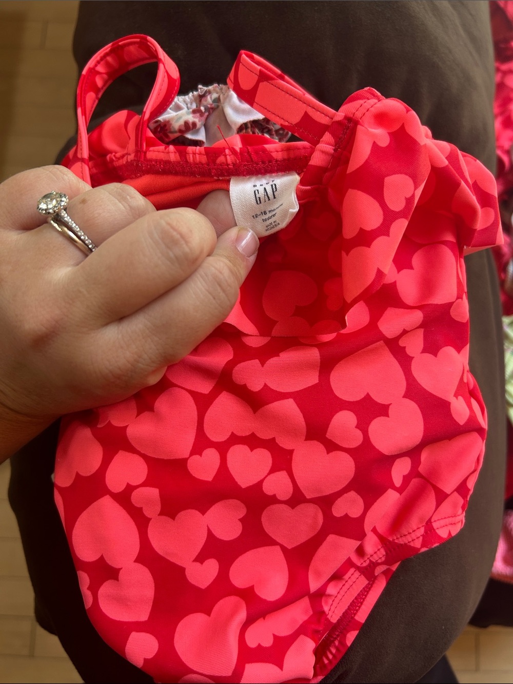 GAP Bright Red Heart-Print Baby Swimsuit with Ruffle Strap 12-18m